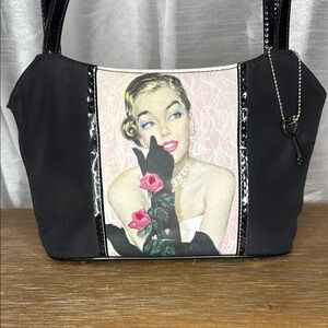 Forever by Fossil Retro Beaded Sequins Black Mini Bag with Key Charm
